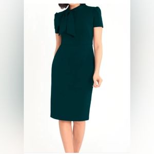 Maggie London green tie neck puff sleeve crepe dress in Emerald Green